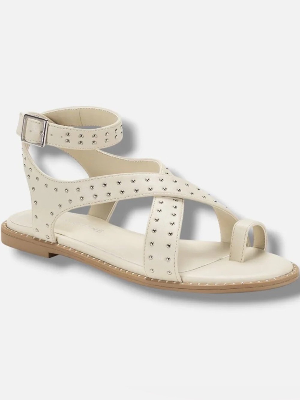 Sun + Stone Women's Carterr Studded Toe Loop Strappy Flat Sandals Size 6M